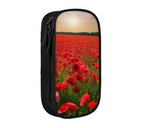 ULKMFFCF Red Flowers Field Printed Cute Pencil Case Pen Bag,Black - Large Capacity Students Stationery Pouch Pencil Box for School Office Travel Makeup