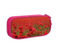 ULKMFFCF Red Flowers Field Printed Pencil Case Pen Bag,Pink - Cute Students Stationery Pouch Pencil Box with Zipper for School Office Travel and Makeup