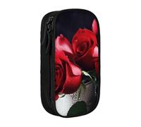 ULKMFFCF Red Rose Flowers Printed Cute Pencil Case Pen Bag,Black - Large Capacity Students Stationery Pouch Pencil Box for School Office Travel Makeup