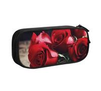 ULKMFFCF Red Rose Flowers Printed Pencil Case Pen Bag,Black - Cute Students Stationery Pouch Pencil Box with Zipper for School Office Travel and Makeup