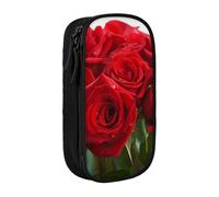 ULKMFFCF Red Rose Print Printed Cute Pencil Case Pen Bag,Black - Large Capacity Students Stationery Pouch Pencil Box for School Office Travel Makeup