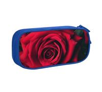 ULKMFFCF Red Rose Printed Pencil Case Pen Bag,Blue - Cute Students Stationery Pouch Pencil Box with Zipper for School Office Travel and Makeup