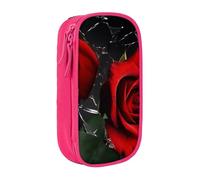 ULKMFFCF Red Rose Printed Students Pencil Case Pen Bag,Pink - Large Capacity Stationery Pouch Pencil Box with Zipper for School Office Travel and Makeup