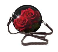 ULKMFFCF Red Roses Printed Round Shoulder Bag for Women Girls Leather Crossbody Purse for School Work Travel