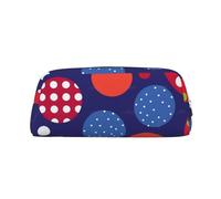 ULKMFFCF red White Polka dot Printed Leather Pencil Case for Students Girls Boys - Cute Silver Zip Pen Pencil Pouch Office School Adult Stationary Organiser Makeup Bag