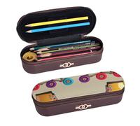 ULKMFFCF Retro Colorful Roller Skates Printed Hard Shell Pencil Case Pen Bag - Pu Leather Students Stationery Pouch Pencil Box with Zipper for School Office Travel and Makeup