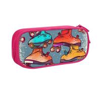 ULKMFFCF Retro Roller Skates Colorful Printed Pencil Case Pen Bag,Pink - Large Capacity Students Stationery Pouch Pencil Box with Zipper for School Office Travel and Makeup