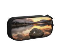 ULKMFFCF Rock and Lake Under Sunset Printed Pencil Case Pen Bag,Black - Cute Students Stationery Pouch Pencil Box with Zipper for School Office Travel and Makeup