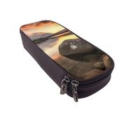 ULKMFFCF Rock and Lake Under Sunset Printed Pencil Case Pen Bag - PU Leather Students Stationery Pouch Pencil Box with Zipper for School Office Travel and Makeup