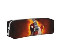 ULKMFFCF Rock Guitar in Burning Printed Leather Pencil Case - Cute Zip Pouch for School, Office, Travel and Makeup