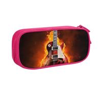 ULKMFFCF Rock Guitar in Burning Printed Pencil Case Pen Bag,Pink - Large Capacity Students Stationery Pouch Pencil Box with Zipper for School Office Travel and Makeup