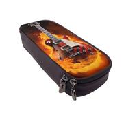 ULKMFFCF Rock Guitar in Burning Printed Pencil Case Pen Bag - Pu Leather Students Stationery Pouch Pencil Box with Zipper for School Office Travel and Makeup