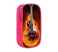 ULKMFFCF Rock Guitar in Burning Printed Students Pencil Case Pen Bag,Pink - Large Capacity Stationery Pouch Pencil Box with Zipper for School Office Travel and Makeup