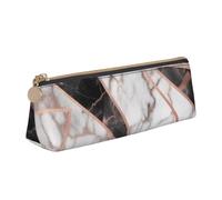ULKMFFCF Rose Gold Marble Printed Triangle Pencil Case - Cute Leather Zip Pouch for School, Office, Travel and Makeup