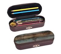 ULKMFFCF Rustic Old Barn Wood Printed Hard Shell Pencil Case Pen Bag - Pu Leather Students Stationery Pouch Pencil Box with Zipper for School Office Travel and Makeup