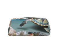ULKMFFCF Sea Conch Shell Sea Turtle Printed Leather Pencil Case for Students Girls Boys - Cute Gold Zip Pen Pencil Pouch Office School Adult Stationary Organiser Makeup Bag