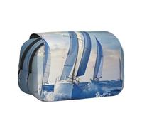 ULKMFFCF Sea Sailing Print Double Layer Pencil Case Flip Pen Pouch Organizer for Students, School Supplies, Travel Organizer