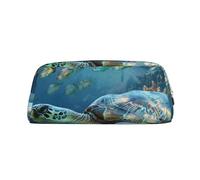 ULKMFFCF Sea Turtle with Fishes Printed Leather Pencil Case for Students Girls Boys - Cute Gold Zip Pen Pencil Pouch Office School Adult Stationary Organiser Makeup Bag