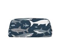 ULKMFFCF Sharks Nautical Printed Leather Pencil Case for Students Girls Boys - Cute Gold Zip Pen Pencil Pouch Office School Adult Stationary Organiser Makeup Bag