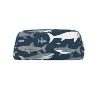 ULKMFFCF Sharks Nautical Printed Leather Pencil Case for Students Girls Boys - Cute Silver Zip Pen Pencil Pouch Office School Adult Stationary Organiser Makeup Bag