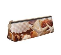 ULKMFFCF Shells On The Beach Printed Triangle Pencil Case - Cute Leather Zip Pouch for School, Office, Travel and Makeup