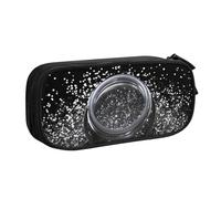 ULKMFFCF Shiny Silver Glitter Printed Pencil Case Pen Bag,Black - Cute Students Stationery Pouch Pencil Box with Zipper for School Office Travel and Makeup