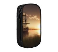 ULKMFFCF Ship in The Lake Sunset Printed Cute Pencil Case Pen Bag,Black - Large Capacity Students Stationery Pouch Pencil Box for School Office Travel Makeup