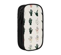 ULKMFFCF Sign Language Alphabet Art Printed Cute Pencil Case Pen Bag,Black - Large Capacity Students Stationery Pouch Pencil Box for School Office Travel Makeup