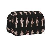 ULKMFFCF Sign Language Alphabet Print Double Layer Pencil Case Flip Pen Pouch Organizer for Students, School Supplies, Travel Organizer