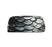 ULKMFFCF Silver Fish Scale Printed Leather Pencil Case for Students Girls Boys - Cute Gold Zip Pen Pencil Pouch Office School Adult Stationary Organiser Makeup Bag