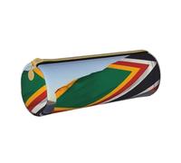 ULKMFFCF South Africa Flag Printed Round Pencil Case - Cute Leather Zip Pouch for School, Office, Travel and Makeup