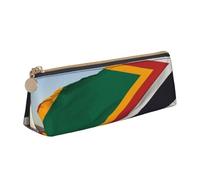 ULKMFFCF South Africa Flag Printed Triangle Pencil Case - Cute Leather Zip Pouch for School, Office, Travel and Makeup