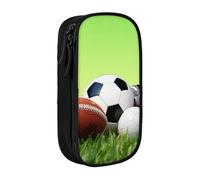 ULKMFFCF Sports Balls on The Grass Printed Cute Pencil Case Pen Bag,Black - Large Capacity Students Stationery Pouch Pencil Box for School Office Travel Makeup