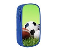 ULKMFFCF Sports Balls on The Grass Printed Cute Pencil Case Pen Bag,Blue - Large Capacity Students Stationery Pouch Pencil Box for School Office Travel Makeup