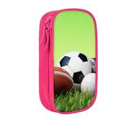 ULKMFFCF Sports Balls on The Grass Printed Cute Pencil Case Pen Bag,Pink - Large Capacity Students Stationery Pouch Pencil Box for School Office Travel Makeup
