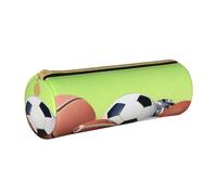 ULKMFFCF Sports Balls on The Grass Printed Round Pencil Case - Cute Leather Zip Pouch for School, Office, Travel and Makeup