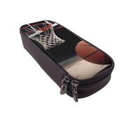 ULKMFFCF Sports Basketball Printed Pencil Case Pen Bag - Pu Leather Students Stationery Pouch Pencil Box with Zipper for School Office Travel and Makeup