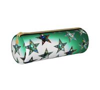 ULKMFFCF Stars Eastern Stars Printed Round Pencil Case - Cute Leather Zip Pouch for School, Office, Travel and Makeup