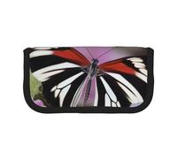ULKMFFCF Striped Flower Butterfly Printed Canvas Pencil Case - Large Capacity School Office Organizer Pen Bag Cosmetic Bag