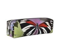 ULKMFFCF Striped Flower Butterfly Printed Leather Pencil Case - Cute Zip Pouch for School, Office, Travel and Makeup