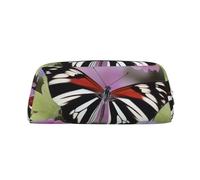 ULKMFFCF Striped Flower Butterfly Printed Leather Pencil Case for Students Girls Boys - Cute Silver Zip Pen Pencil Pouch Office School Adult Stationary Organiser Makeup Bag