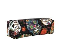 ULKMFFCF Sugar Skulls Printed Leather Pencil Case - Cute Zip Pouch for School, Office, Travel and Makeup