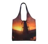ULKMFFCF Sunset Windmill Printed Canvas Tote Bag for Women Reusable Handbag Shopping Shoulder Bag for School Work Travel