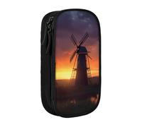 ULKMFFCF Sunset Windmill Printed Cute Pencil Case Pen Bag,Black - Large Capacity Students Stationery Pouch Pencil Box for School Office Travel Makeup