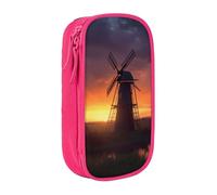 ULKMFFCF Sunset Windmill Printed Cute Pencil Case Pen Bag,Pink - Large Capacity Students Stationery Pouch Pencil Box for School Office Travel Makeup
