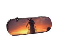 ULKMFFCF Sunset Windmill Printed Hard Shell Pencil Case Pen Bag - PU Leather Students Stationery Pouch Pencil Box for School Office Travel and Makeup
