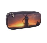 ULKMFFCF Sunset Windmill Printed Pencil Bag Pen Case for Boys Girls - PU Leather Cute Stationery Pouch Holder for School Office Travel Makeup