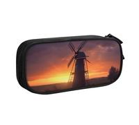ULKMFFCF Sunset Windmill Printed Pencil Case Pen Bag,Black - Cute Students Stationery Pouch Pencil Box with Zipper for School Office Travel and Makeup