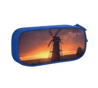 ULKMFFCF Sunset Windmill Printed Pencil Case Pen Bag,Blue - Cute Students Stationery Pouch Pencil Box with Zipper for School Office Travel and Makeup