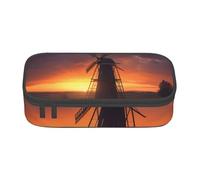 ULKMFFCF Sunset Windmill Printed Pencil Case with Compartments - Large Capacity Pen Case Bag Pouch Holder Makeup Bag for School, Office, Travel